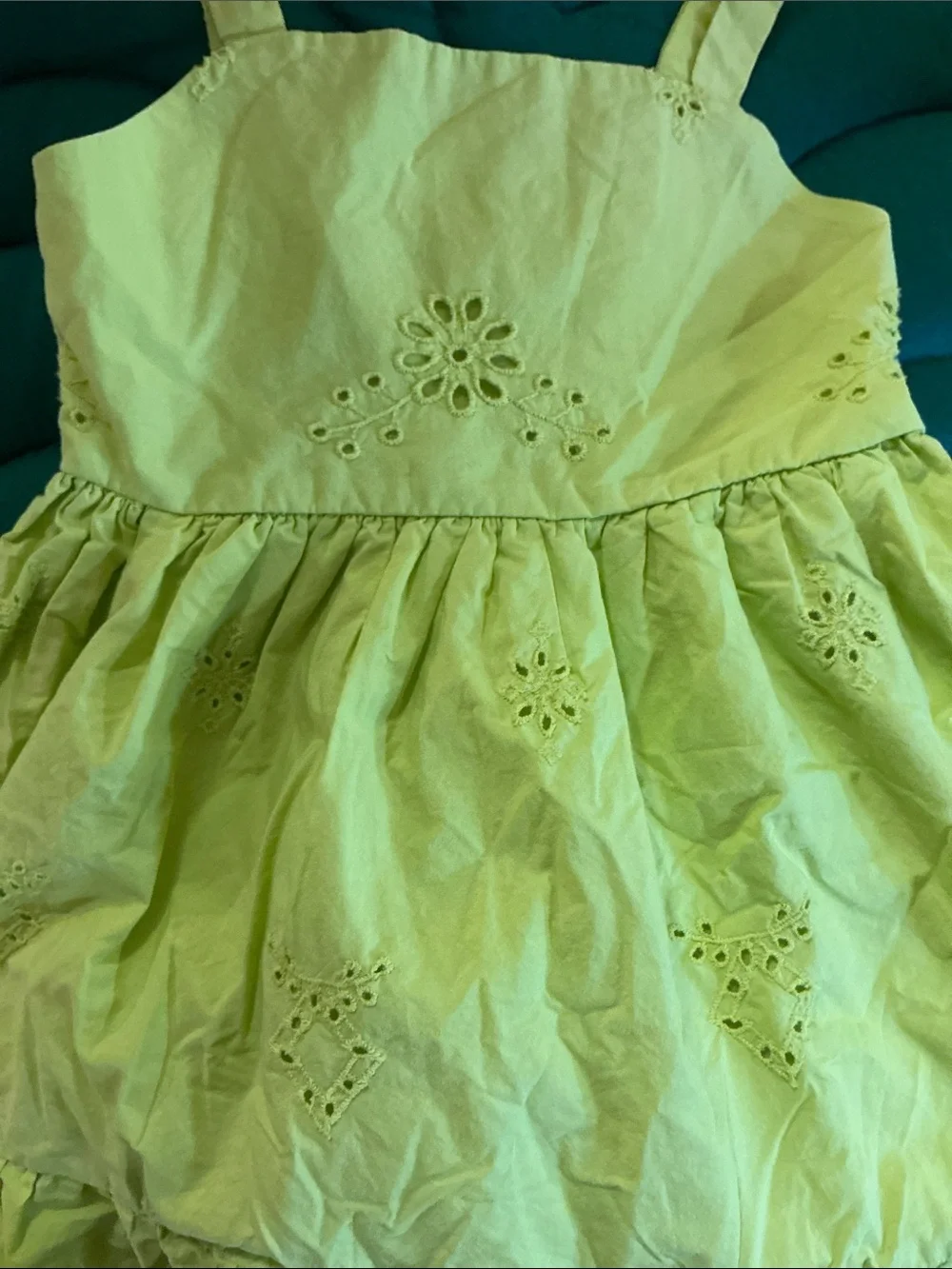 NWOT Zara eyelet tiered chartreuse green/ yellow girls dress, size 6.
